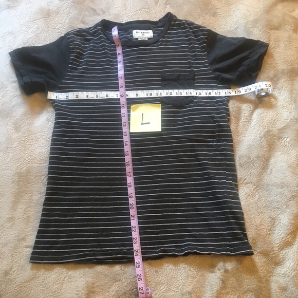 Billabong black grey striped cotton tee with pocket Size L - Picture 3 of 6